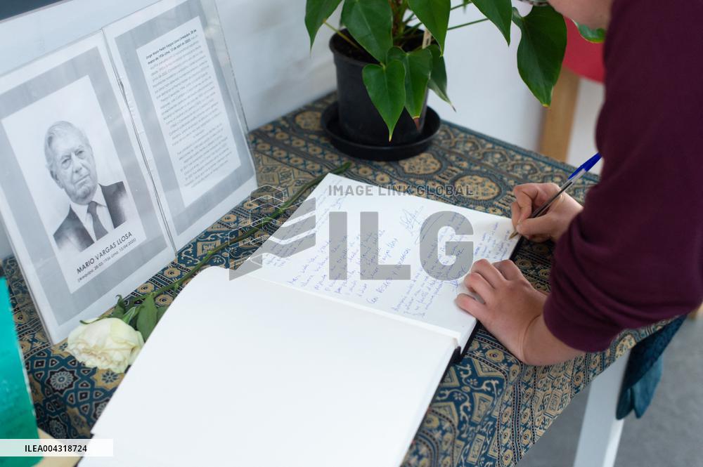 Condolences Book for Mario Vargas Llosa in Madrid Library