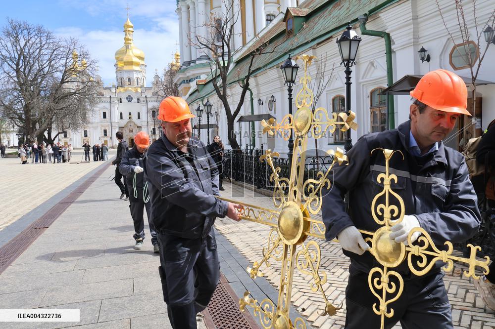 Blessing and installation of cross at Trinity Gate Church in Kyiv