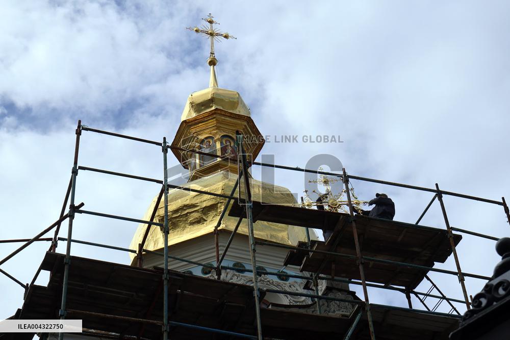 Blessing and installation of cross at Trinity Gate Church in Kyiv