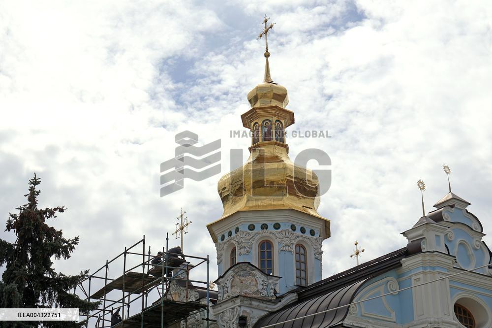 Blessing and installation of cross at Trinity Gate Church in Kyiv