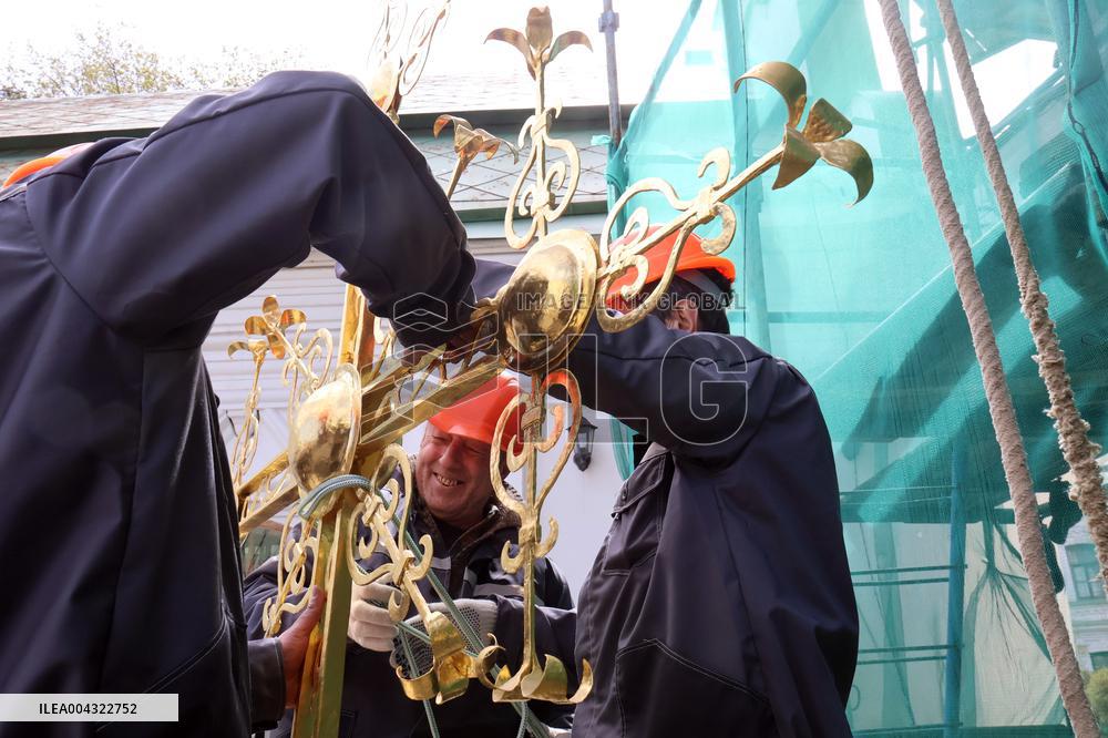 Blessing and installation of cross at Trinity Gate Church in Kyiv