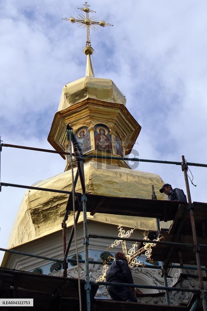 Blessing and installation of cross at Trinity Gate Church in Kyiv