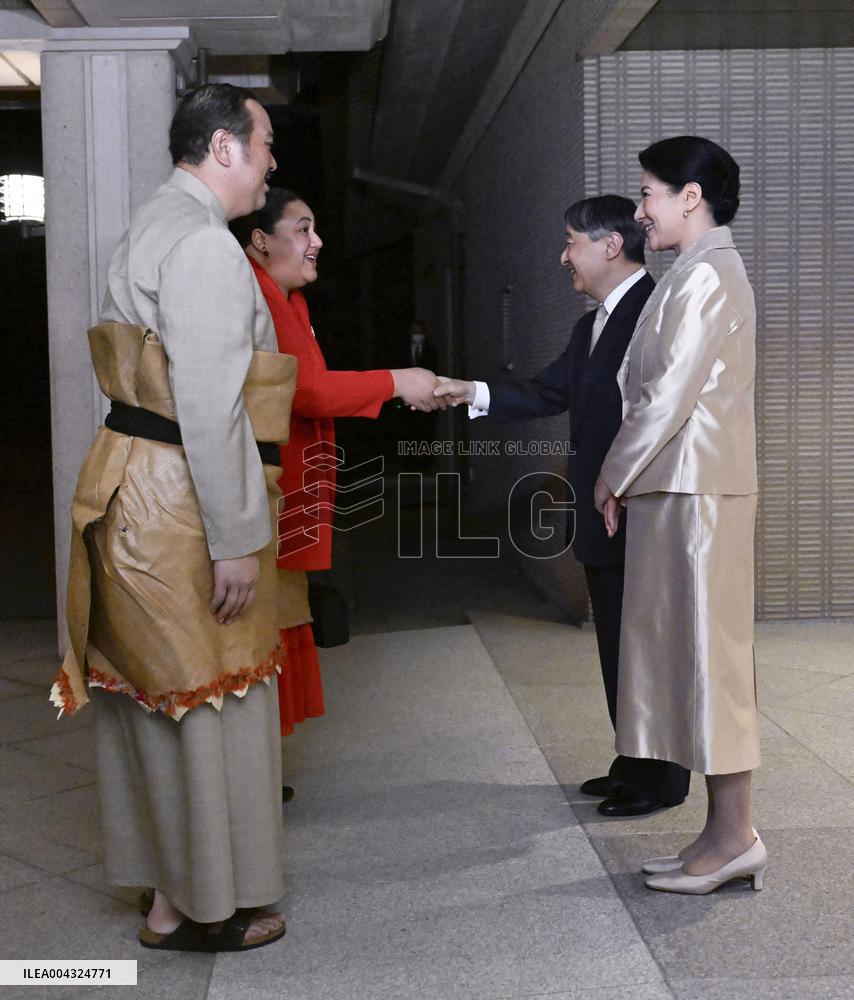 Japan imperial couple meet Tongan crown prince, crown princess