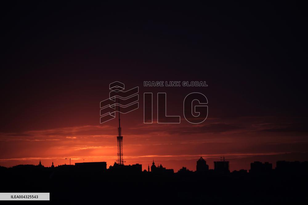 Sunset in Kyiv in spring