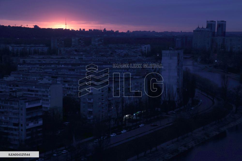 Sunset in Kyiv in spring