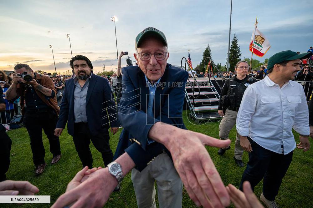 Bernie Sanders Greets Supporters At A rally - CA