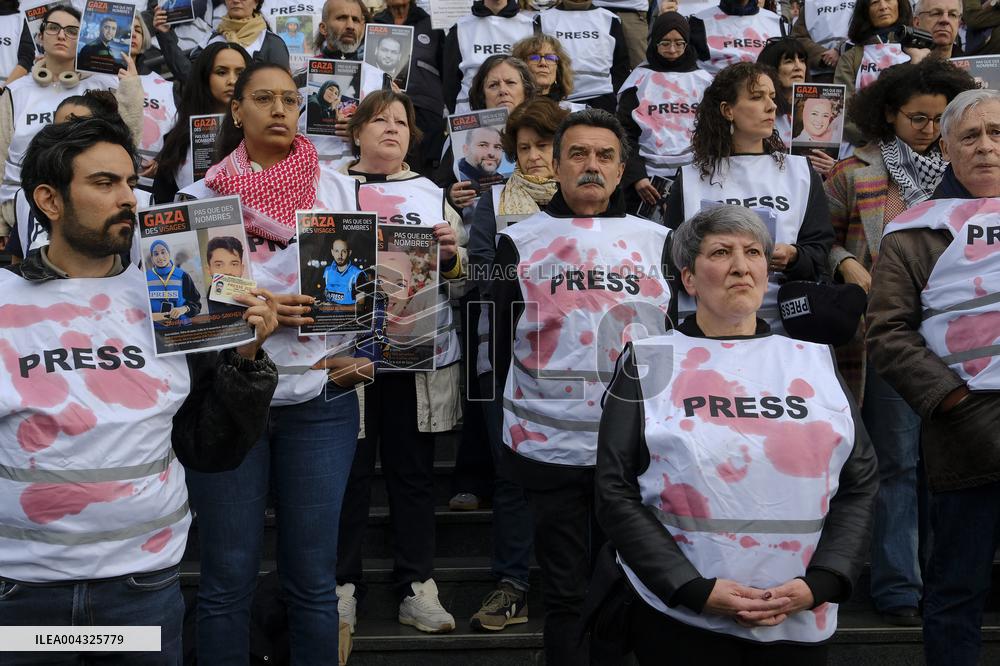 French Journalists In Support Of Palestinian Journalists Killed In Gaza - Paris