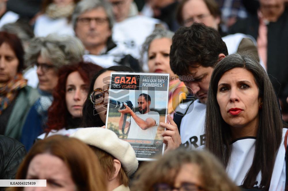 French Journalists In Support Of Palestinian Journalists Killed In Gaza - Paris