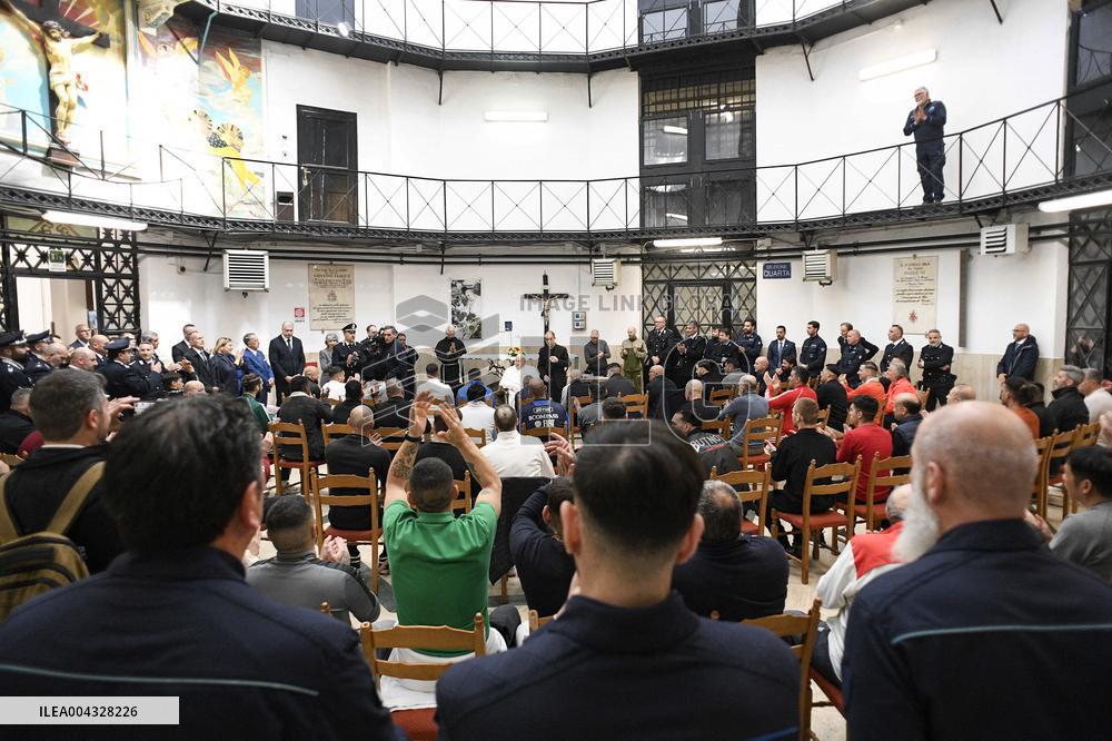 Pope Francis Visits A Prison On Holy Thursday - Rome