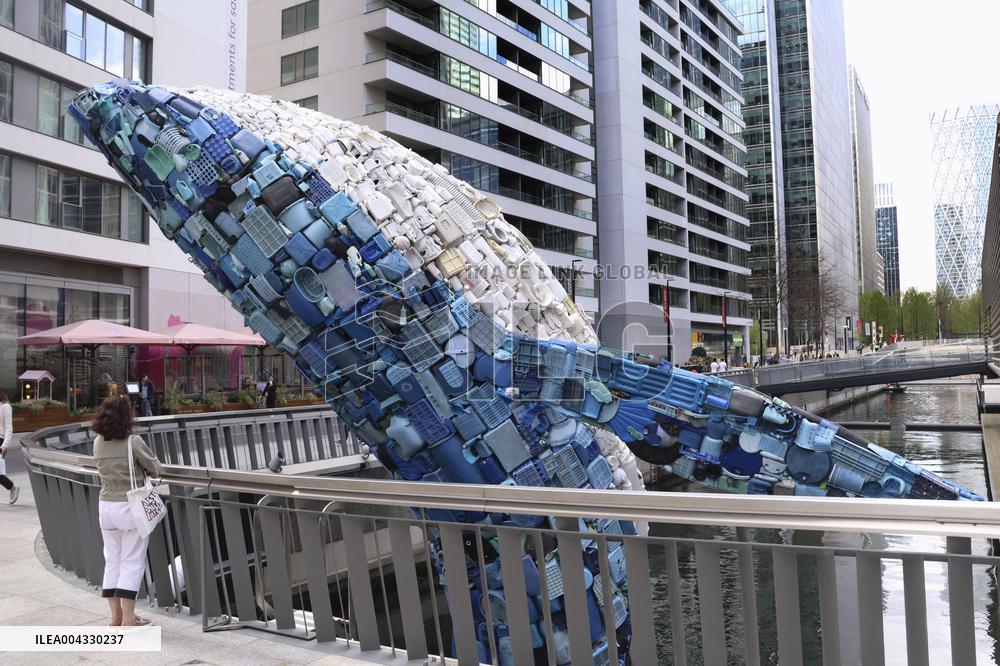 Plastic whale sculpture in London