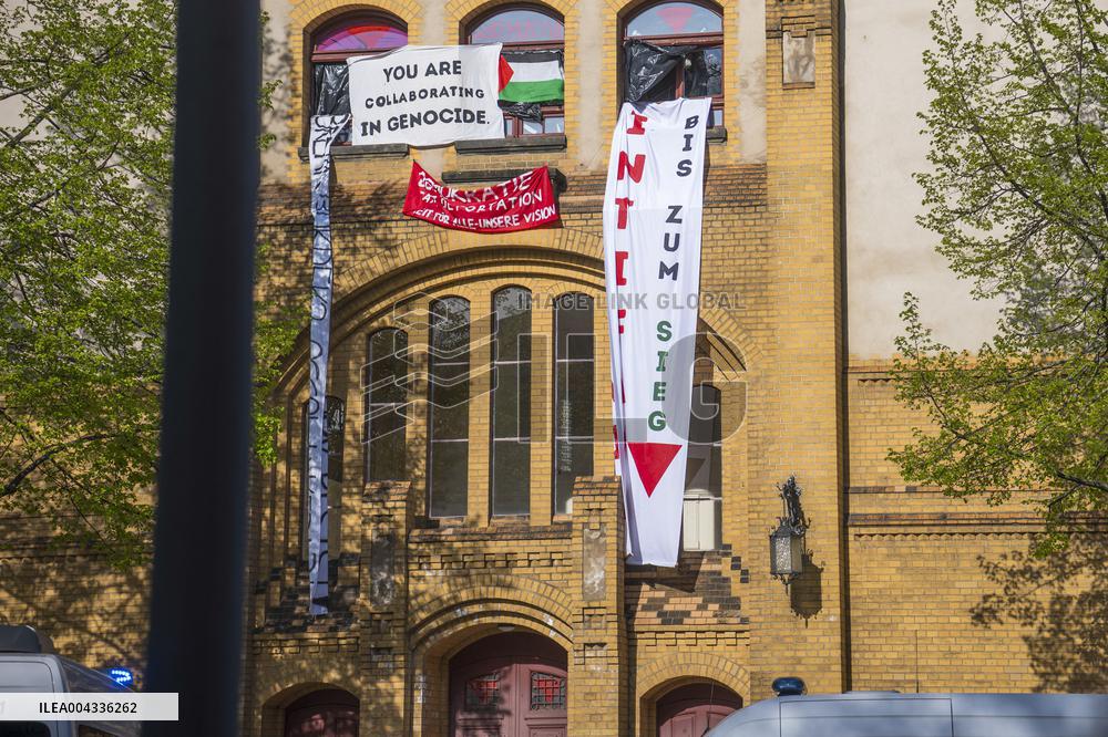 Pro-Palestinian activists occupy a building in Humboldt University - Berlin