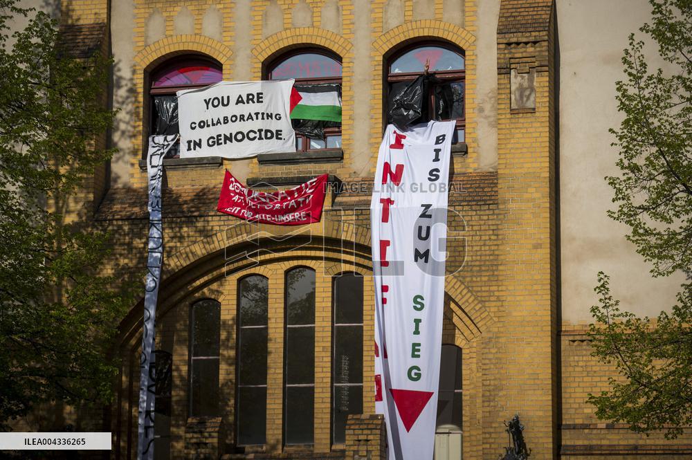 Pro-Palestinian activists occupy a building in Humboldt University - Berlin