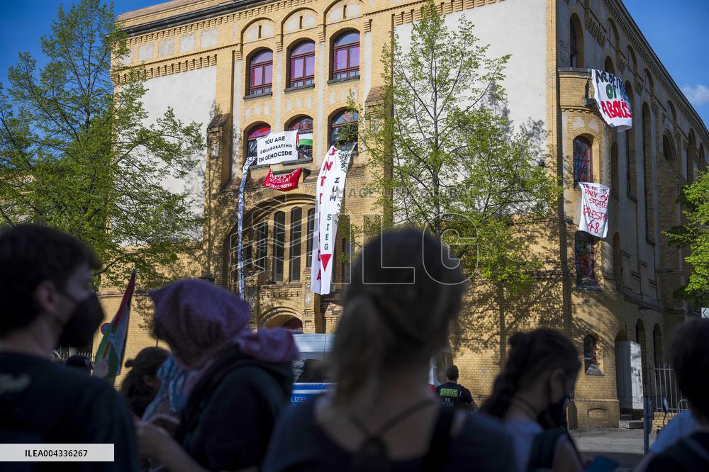Pro-Palestinian activists occupy a building in Humboldt University - Berlin