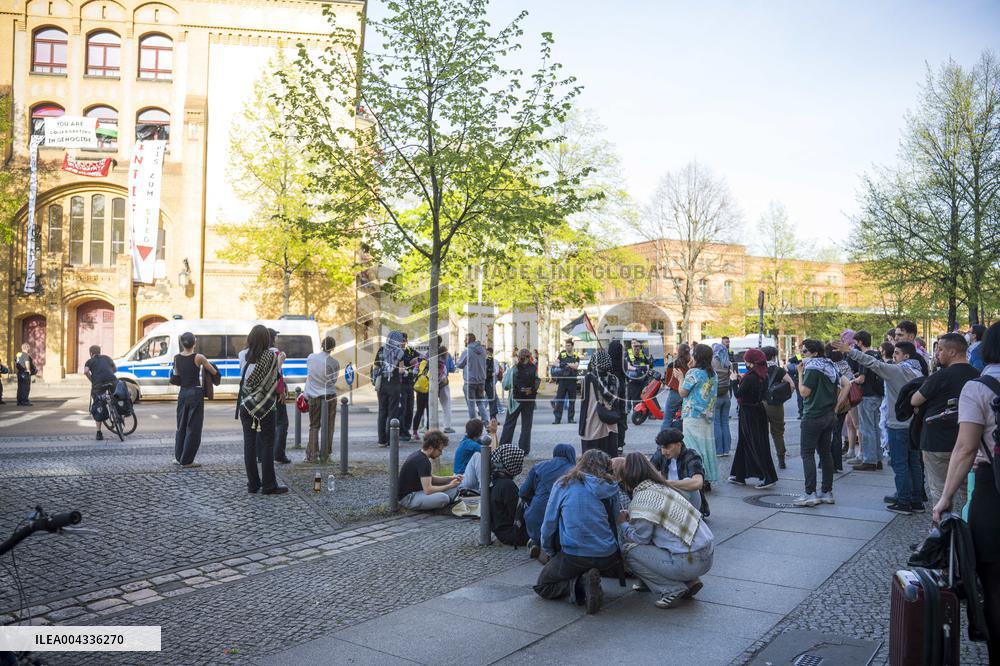 Pro-Palestinian activists occupy a building in Humboldt University - Berlin