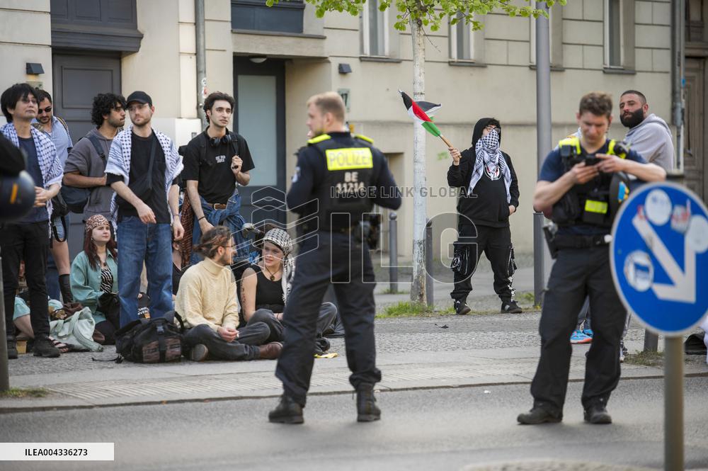 Pro-Palestinian activists occupy a building in Humboldt University - Berlin
