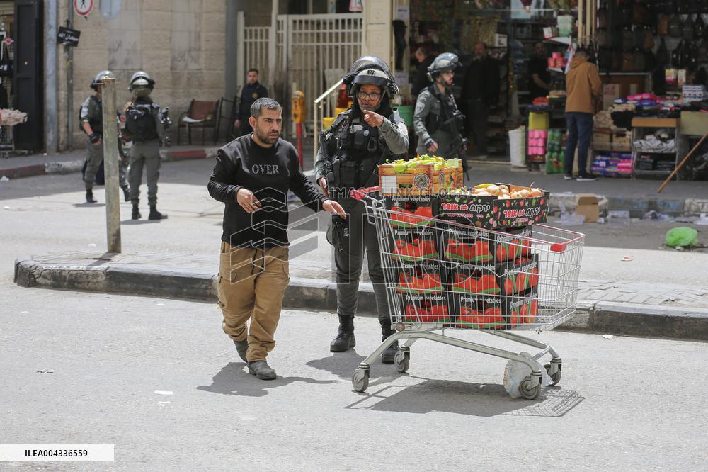 Israeli forces block the streets during Passover in Hebron