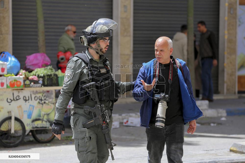 Israeli forces block the streets during Passover in Hebron