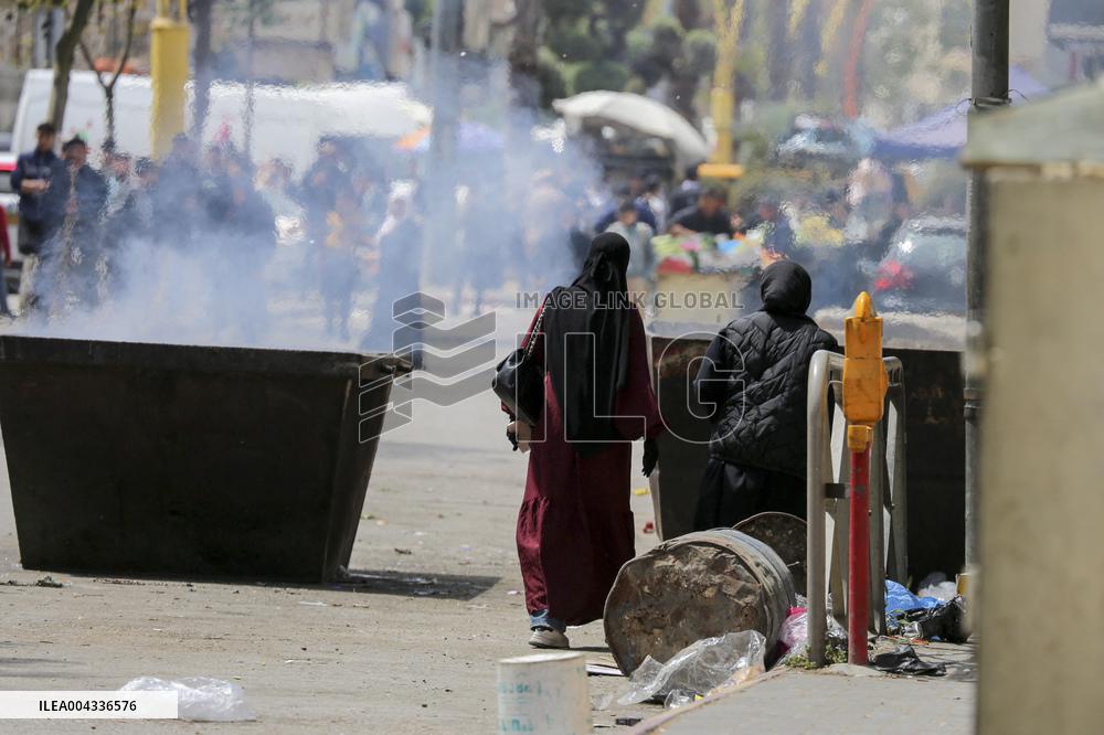 Israeli forces block the streets during Passover in Hebron
