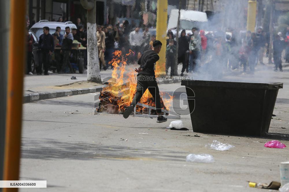 Israeli forces block the streets during Passover in Hebron
