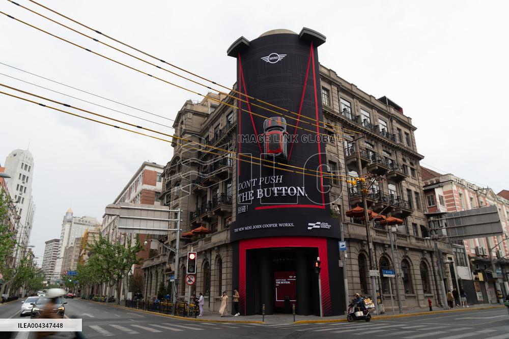 BMW MINI COOPER Car Parked On Building Wall in Shanghai