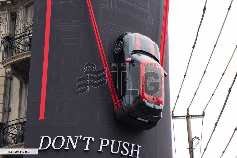 BMW MINI COOPER Car Parked On Building Wall in Shanghai