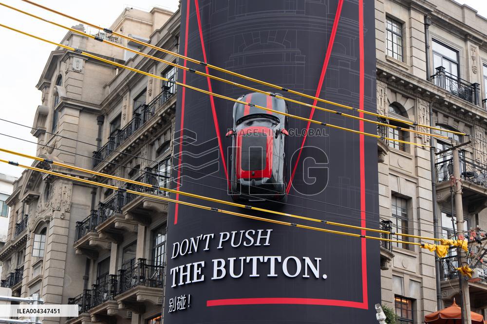 BMW MINI COOPER Car Parked On Building Wall in Shanghai