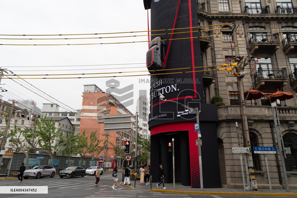BMW MINI COOPER Car Parked On Building Wall in Shanghai