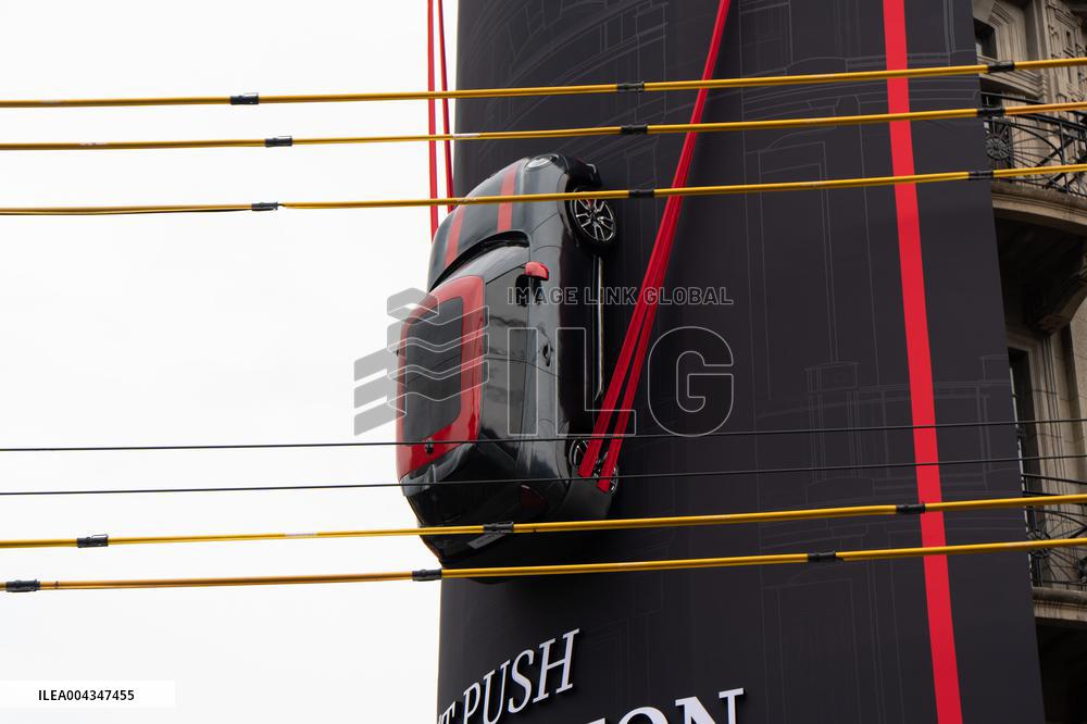 BMW MINI COOPER Car Parked On Building Wall in Shanghai