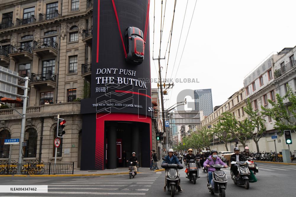 BMW MINI COOPER Car Parked On Building Wall in Shanghai