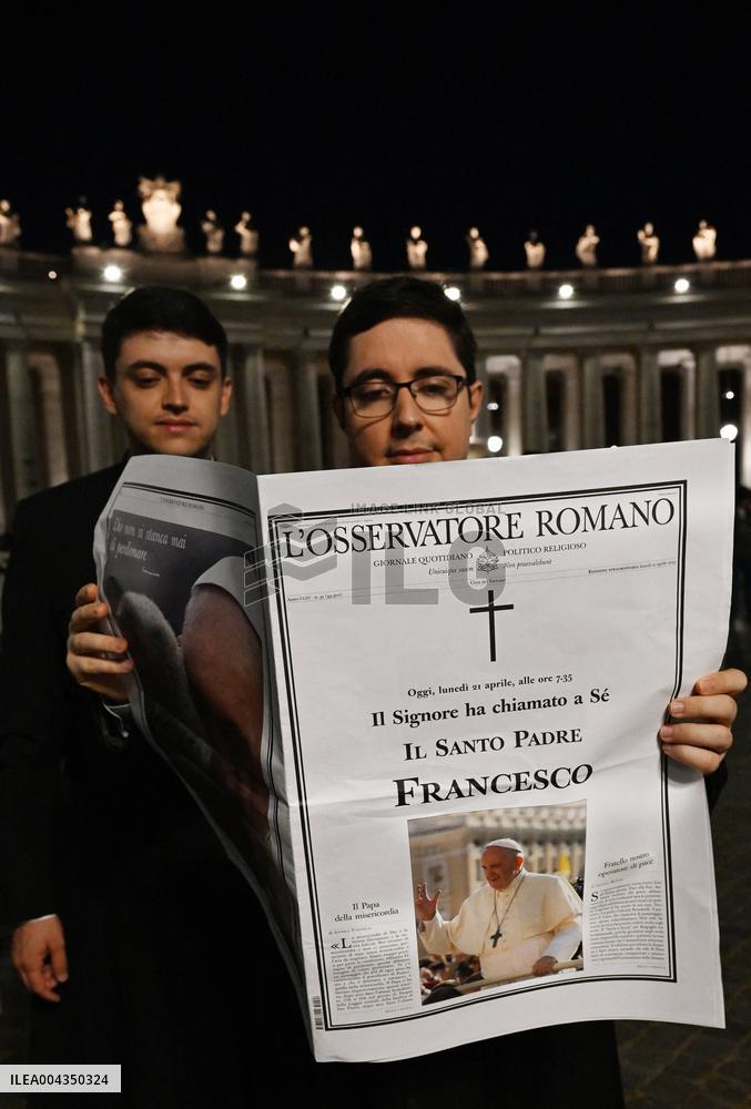 Osservatore Romano Confirms Death of Pope Francis - Vatican