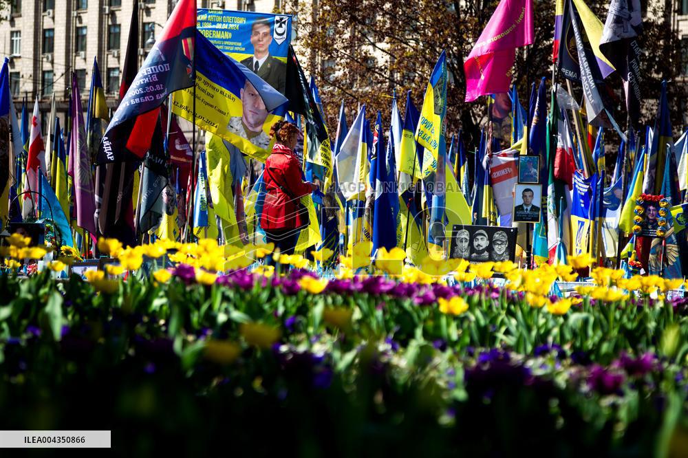 Tulips in full blossom in Kyivs Maidan Nezalezhnosti