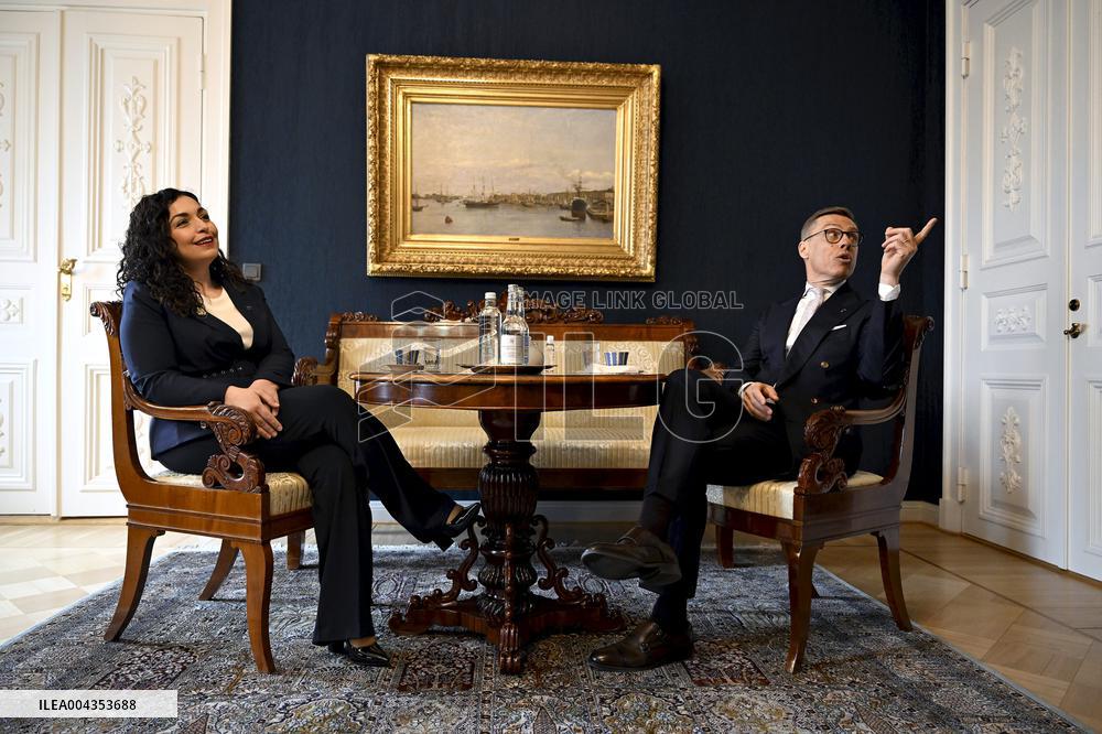 Finnish President Alexander Stubb meeting Kosovo's President Vjosa Osmani Sadriu