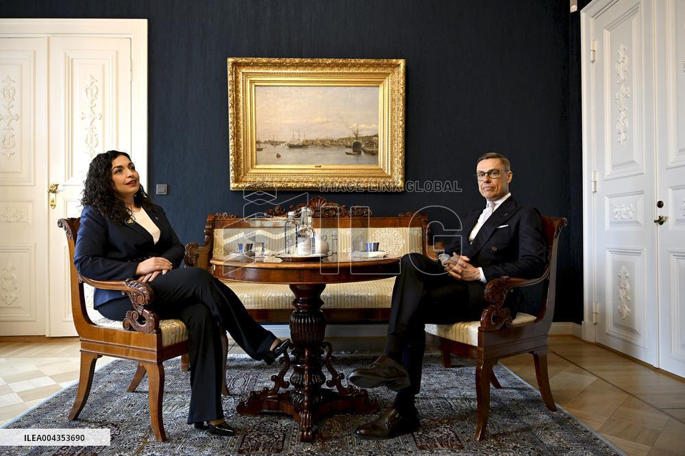 Finnish President Alexander Stubb meeting Kosovo's President Vjosa Osmani Sadriu
