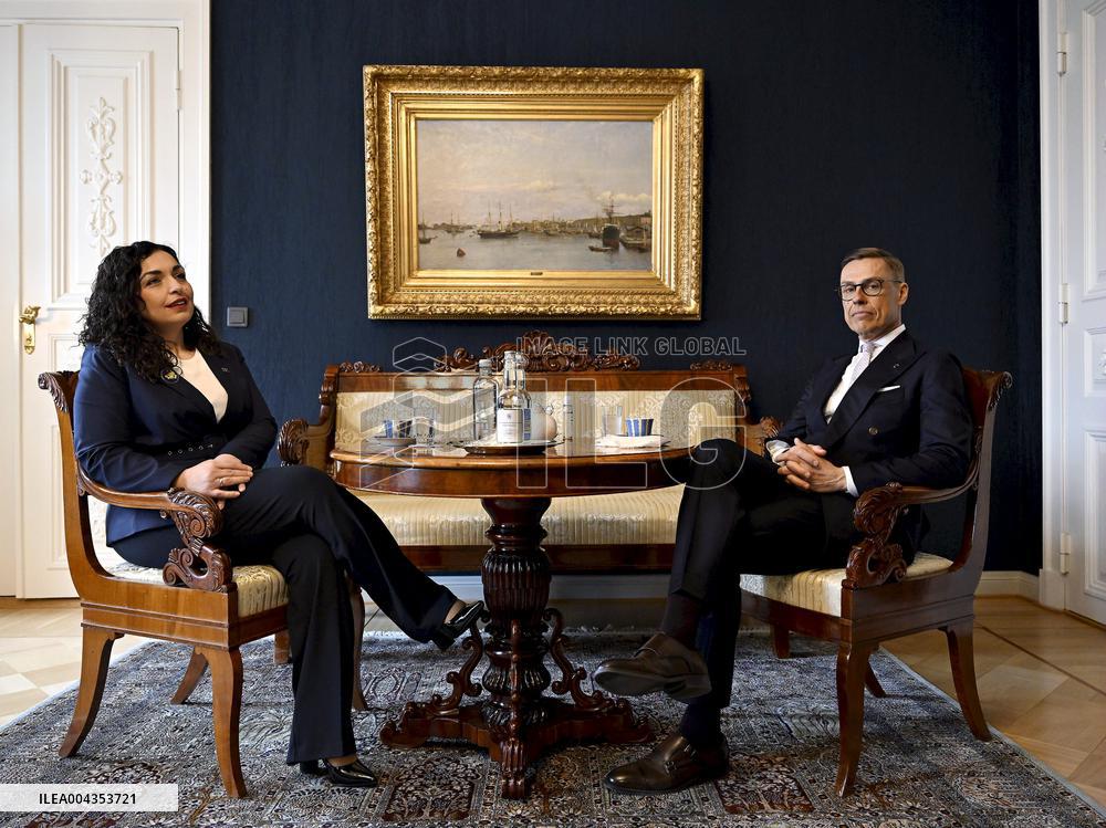 Finnish President Alexander Stubb meeting Kosovo's President Vjosa Osmani Sadriu