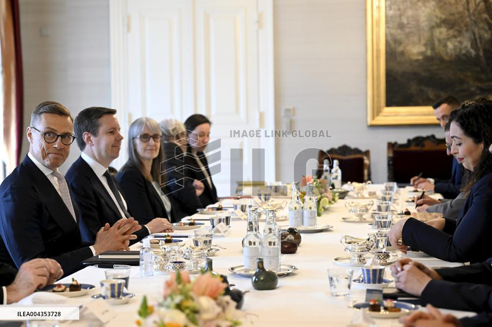 Finnish President Alexander Stubb meeting Kosovo's President Vjosa Osmani Sadriu