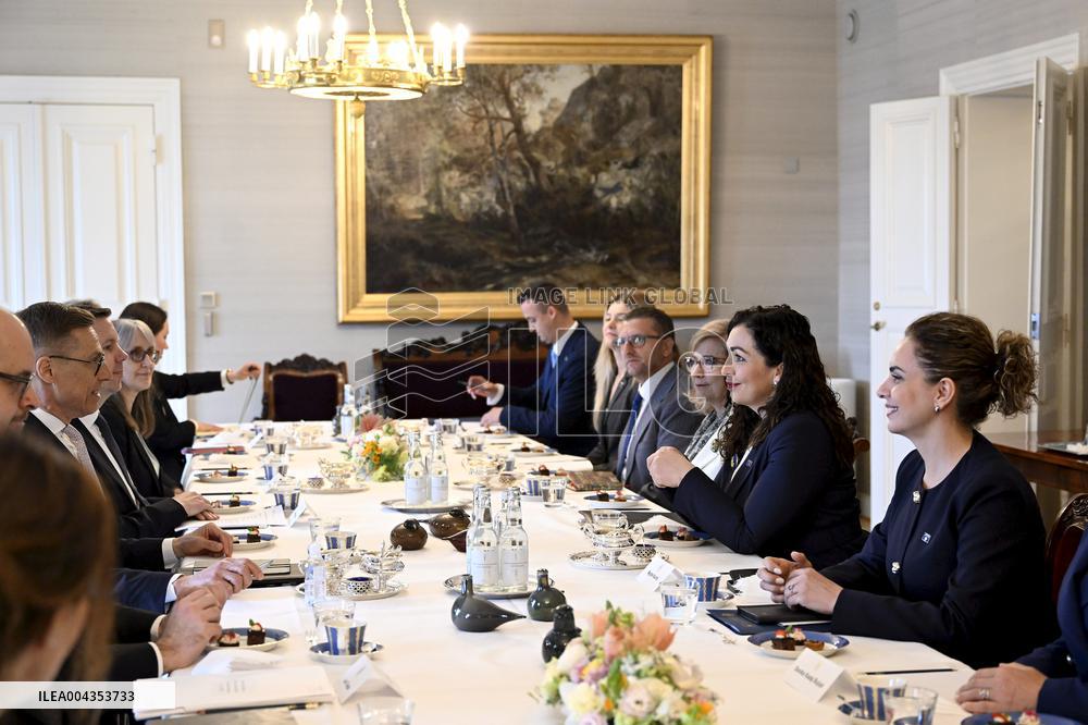 Finnish President Alexander Stubb meeting Kosovo's President Vjosa Osmani Sadriu