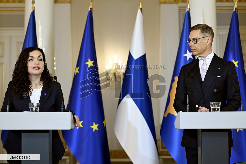 Finnish President Alexander Stubb meeting Kosovo's President Vjosa Osmani Sadriu