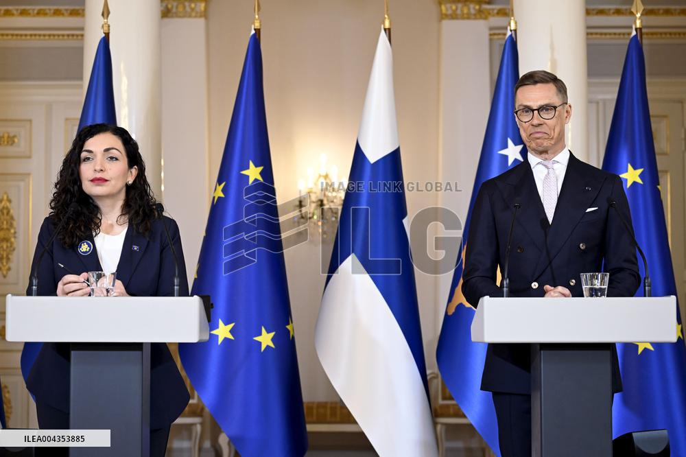 Finnish President Alexander Stubb meeting Kosovo's President Vjosa Osmani Sadriu