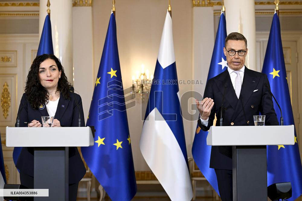 Finnish President Alexander Stubb meeting Kosovo's President Vjosa Osmani Sadriu