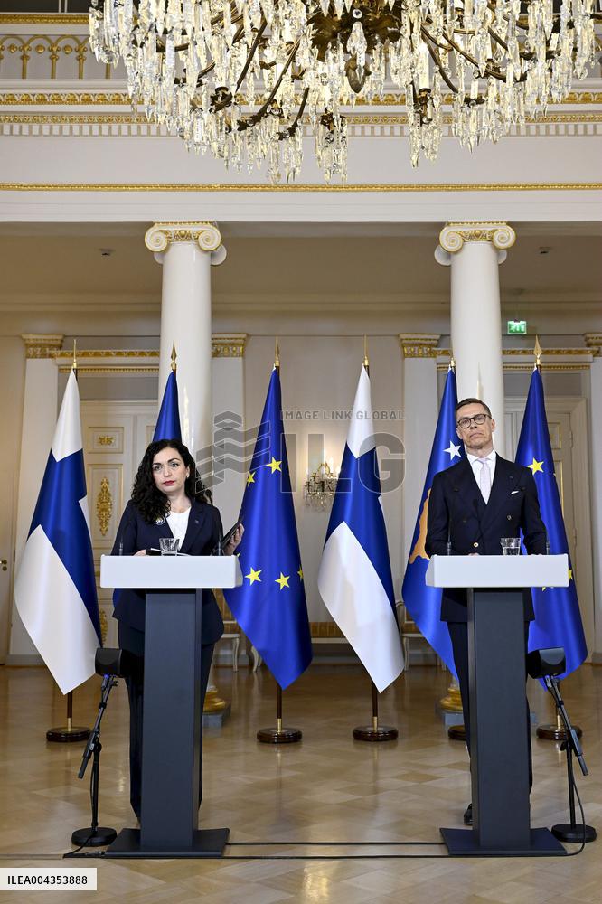Finnish President Alexander Stubb meeting Kosovo's President Vjosa Osmani Sadriu