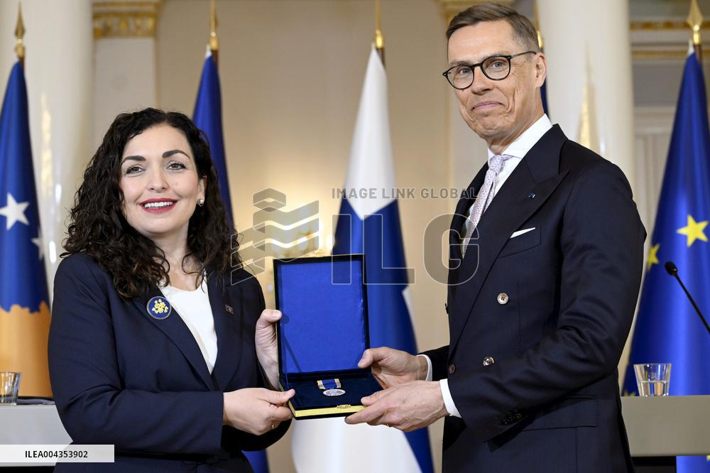 Finnish President Alexander Stubb meeting Kosovo's President Vjosa Osmani Sadriu