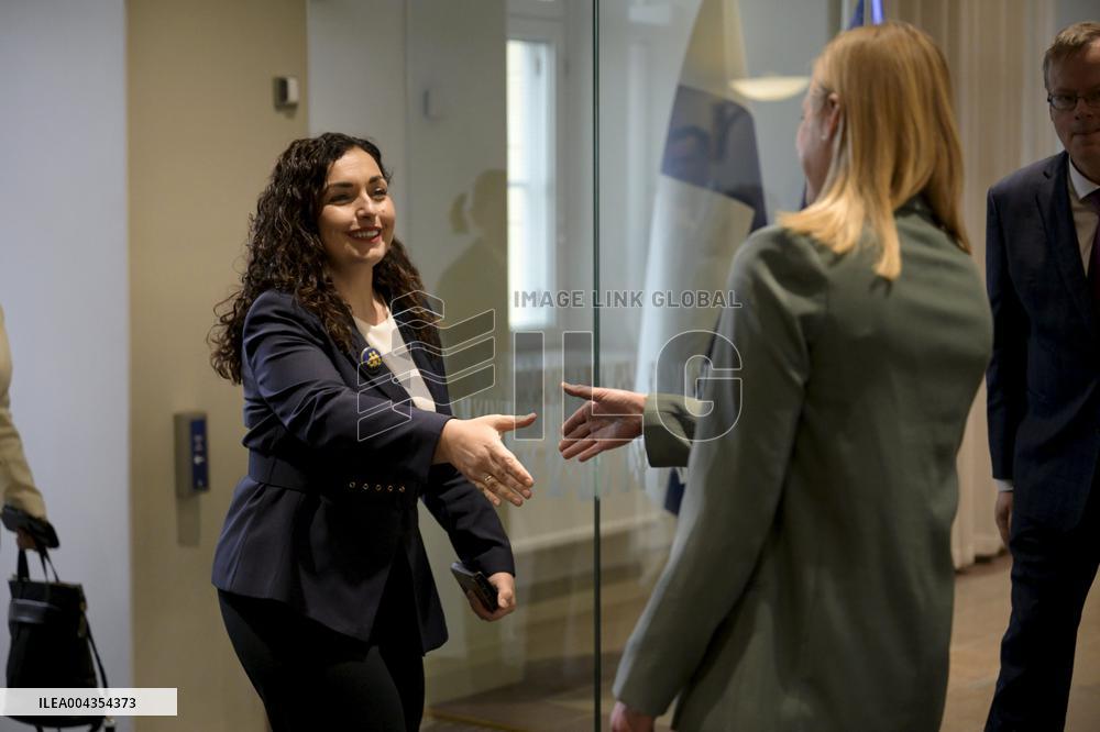 Finnish Foreign Minister Elina Valtonen meeting President Vjosa Osmani Sadriu