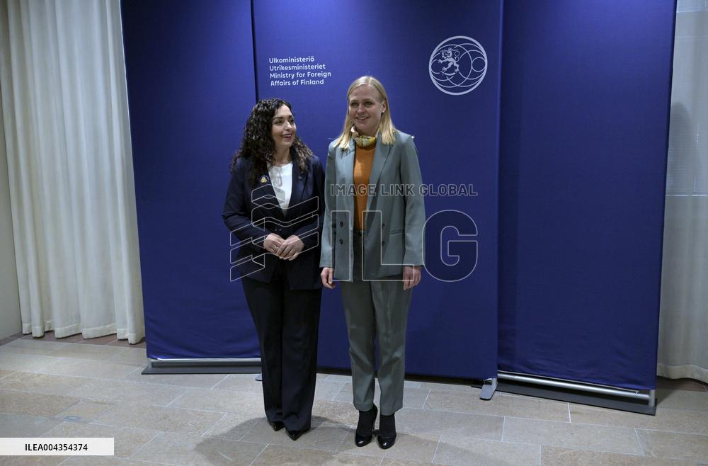 Finnish Foreign Minister Elina Valtonen meeting President Vjosa Osmani Sadriu