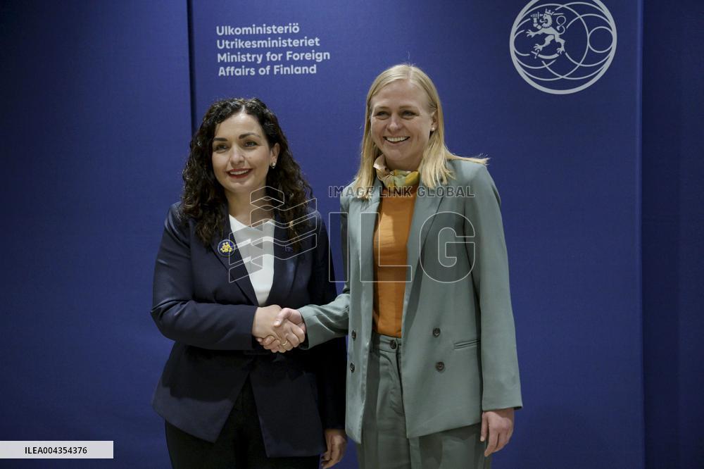 Finnish Foreign Minister Elina Valtonen meeting President Vjosa Osmani Sadriu