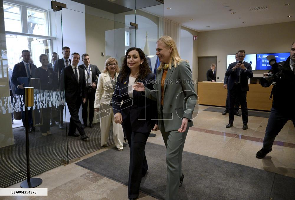 Finnish Foreign Minister Elina Valtonen meeting President Vjosa Osmani Sadriu