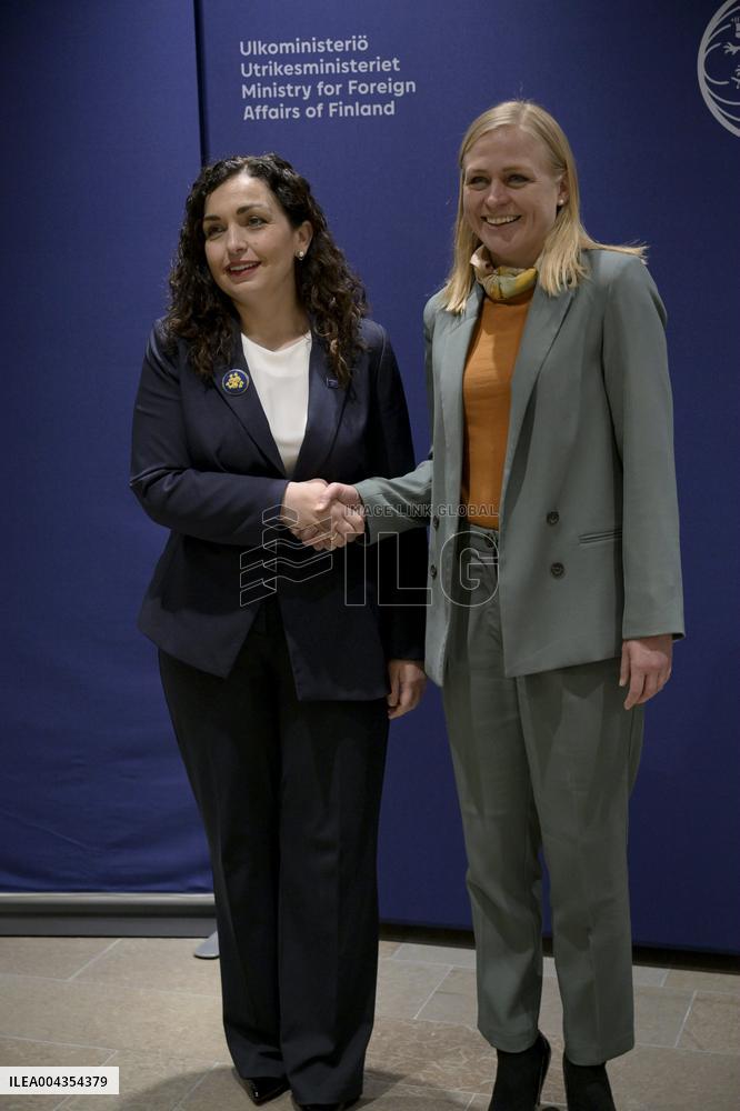 Finnish Foreign Minister Elina Valtonen meeting President Vjosa Osmani Sadriu