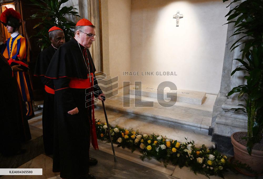 Cardinals Visit The Tomb Of Pope Francis - Rome