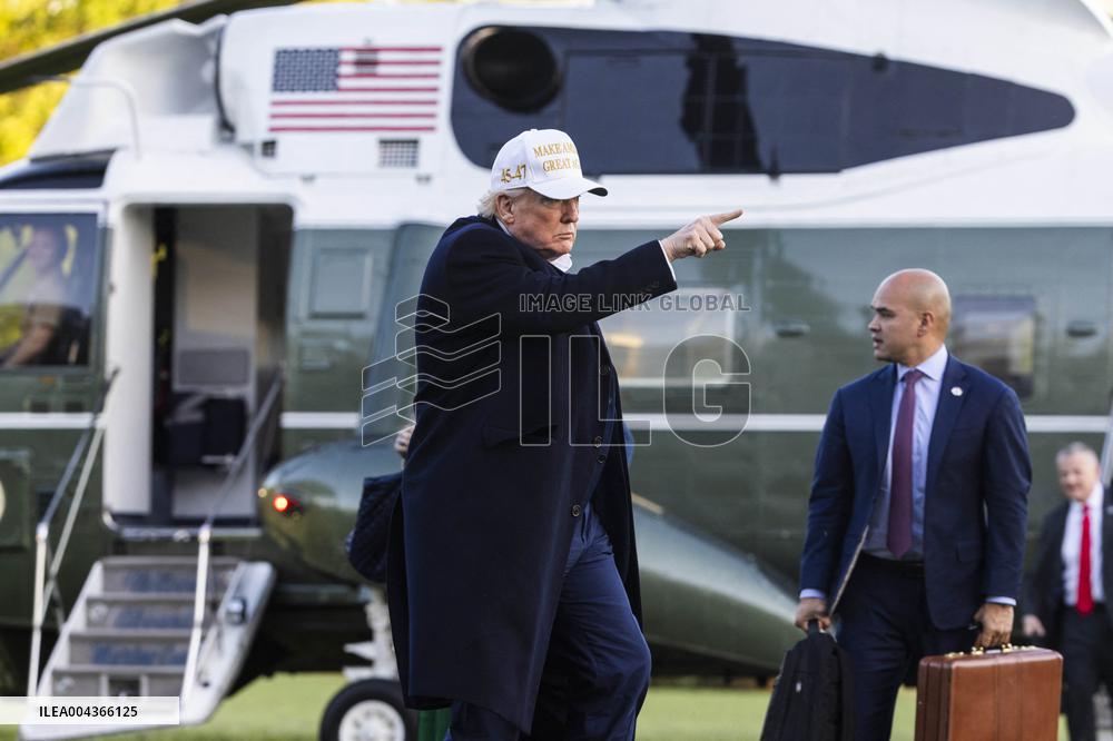 US President Donald Trump returns to the White House from New Jersey