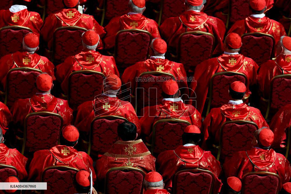 Cardinal Red Stands Out in the Square During Pope Francis Funeral - Vatican