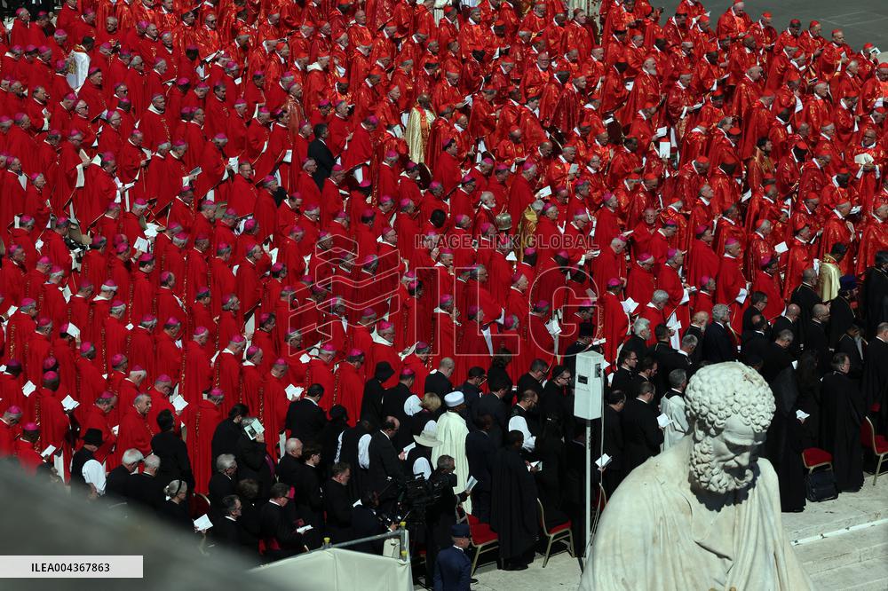 Cardinal Red Stands Out in the Square During Pope Francis Funeral - Vatican